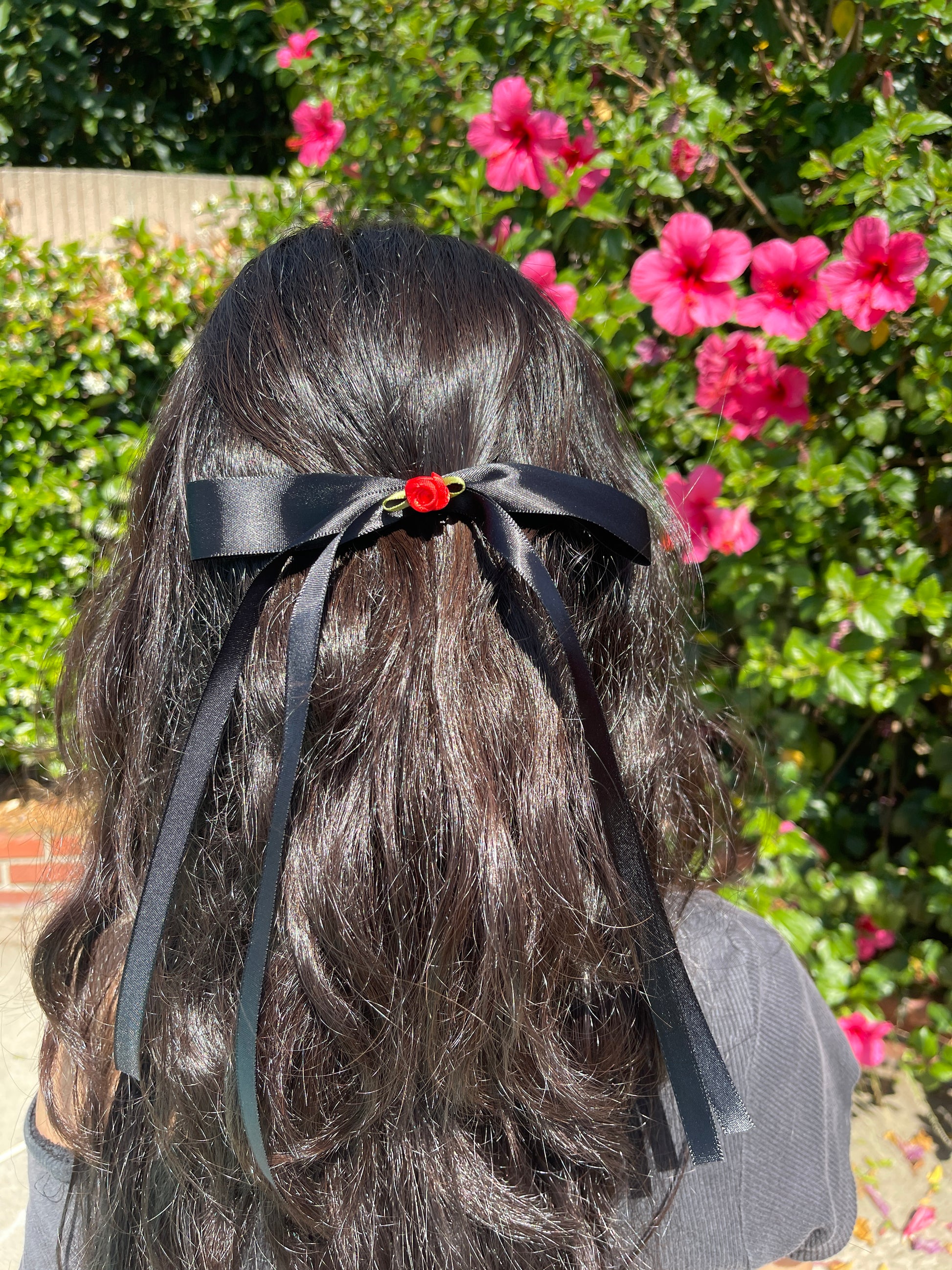 Black Bow with Red Rose