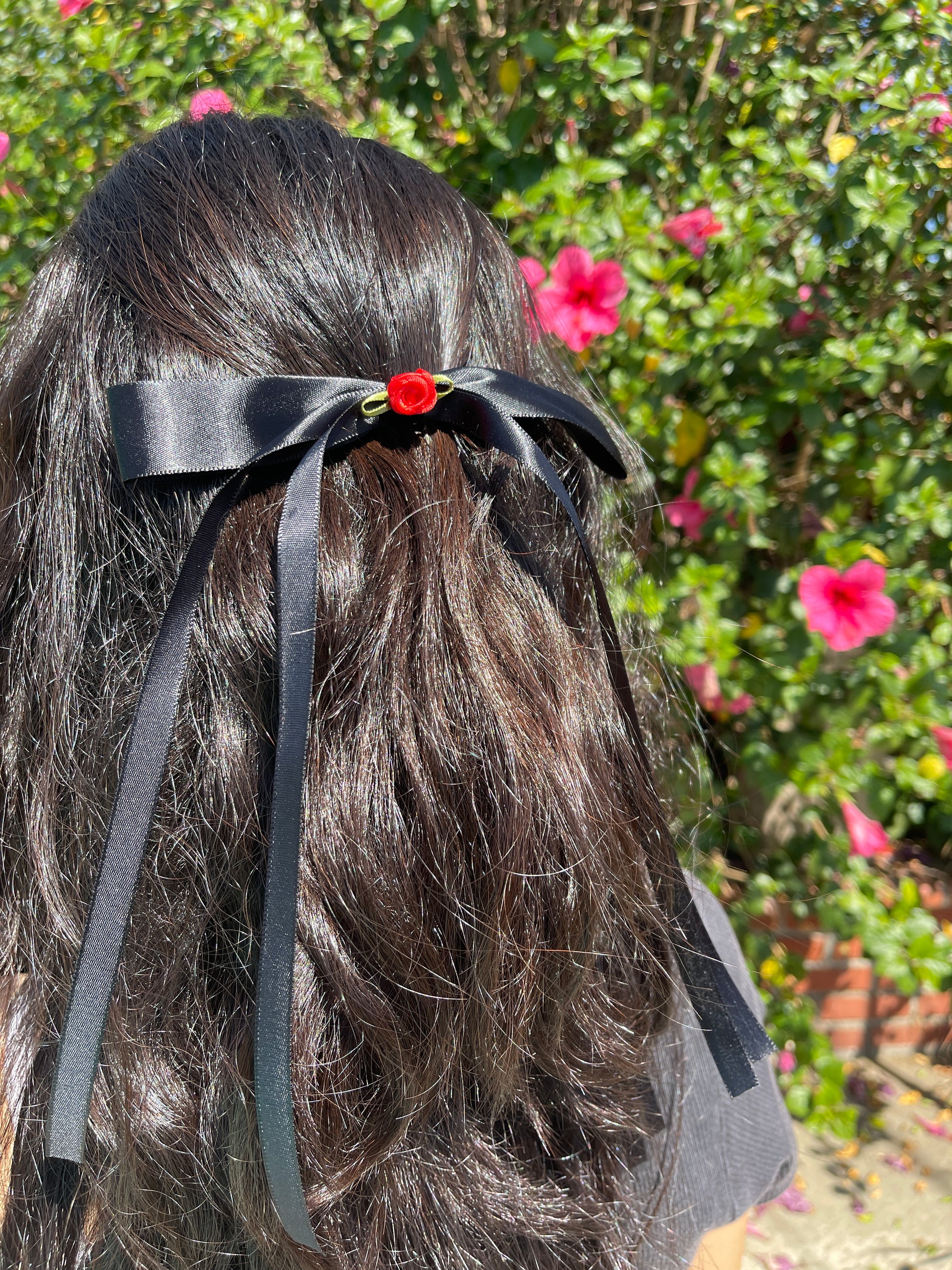 Black Bow with Red Rose