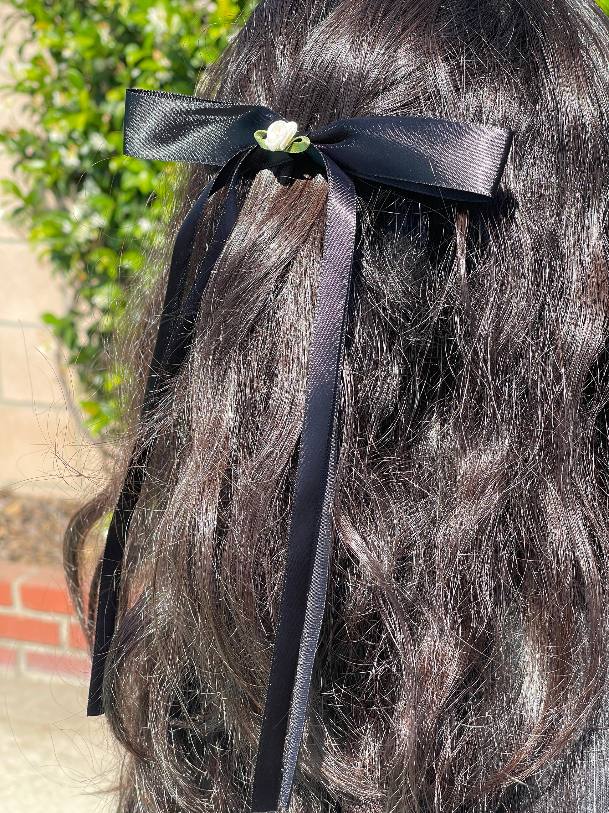 Black Bow with White Rose