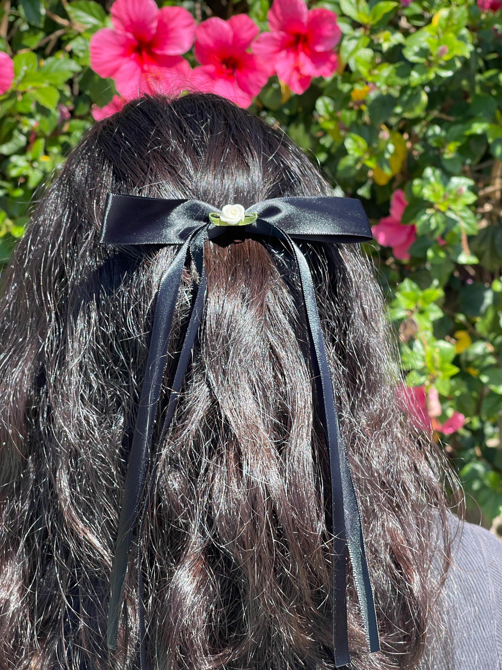 Black Bow with White Rose